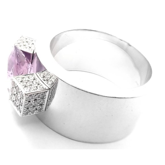 Authentic! Chopard 18k White Gold Diamond Amethyst Wide Band Ring - Picture 5 of 9